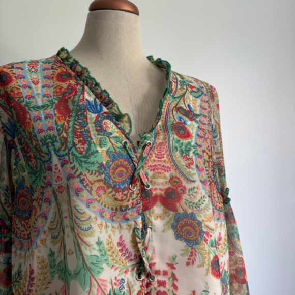 Colorful Floral Print Boho Long Sleeve Shirt - Picture 3 of 10